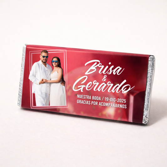 BARRAS DE CHOCOLATE PERSONALIZADAS DISEÑO #7784 BODAS CON FOTO