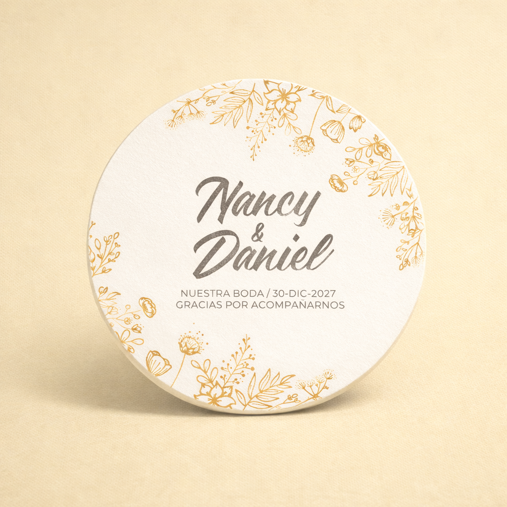 OBLEAS RELLENAS PERSONALIZADAS DISEÑO #1558 FLORES CON DORADO BODAS