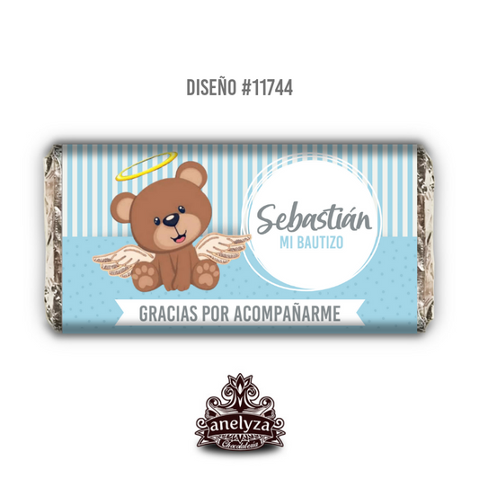 20 BARRA DE CHOCOLATE PERSONALIZADA DISEÑO #11744 OSITO BAUTIZO / PRIMERA COMUNION