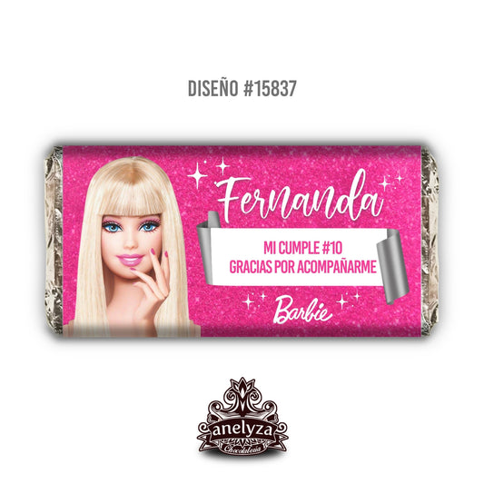 20 BARRAS DE CHOCOLATE PERSONALIZADAS DISEÑO #15837 BARBIE FIESTAS INFANTILES