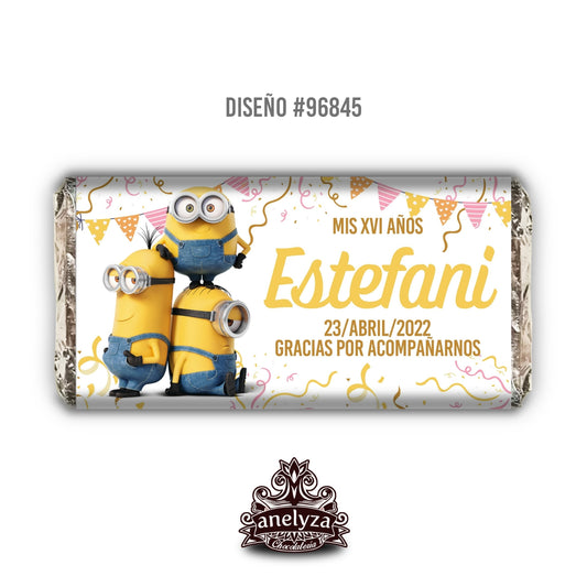 20 BARRAS DE CHOCOLATE PERSONALIZADAS DISEÑO #96845 MINIONS FIESTAS INFANTILES