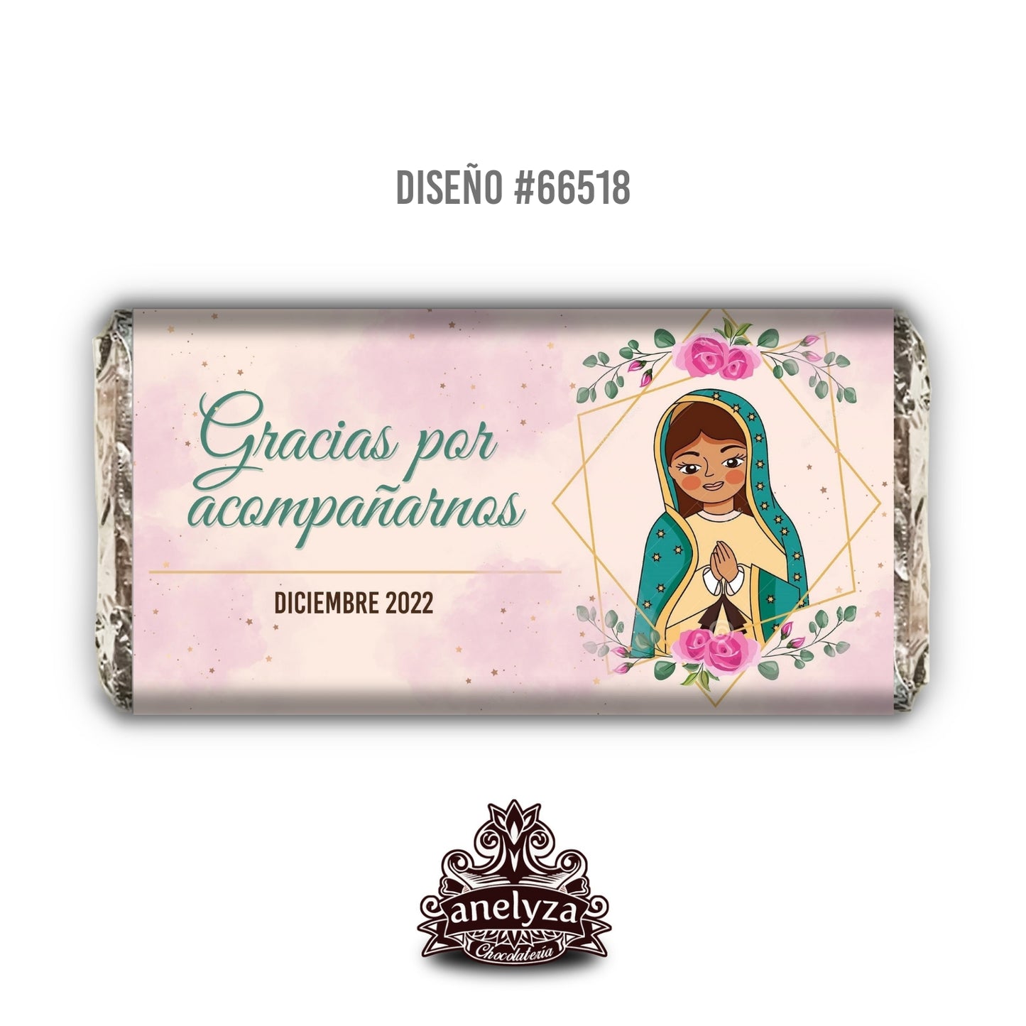 20 BARRAS DE CHOCOLATE PERSONALIZADAS DISEÑO #66518 VIRGENCITA DE GUADALUPE VIRGEN RELIGIOSOS