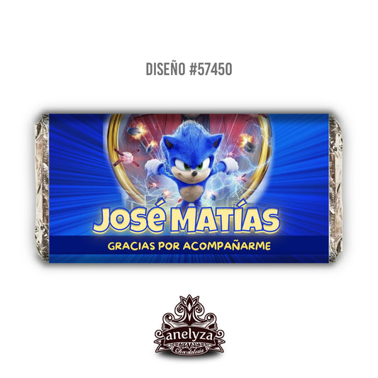 20 BARRAS DE CHOCOLATE PERSONALIZADAS DISEÑO #57450 SONIC FIESTAS INFANTILES