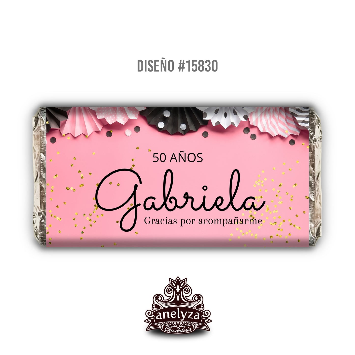 20 BARRAS DE CHOCOLATE PERSONALIZADAS DISEÑO #15830 CUMPLEAÑOS DE MUJER / ROSA