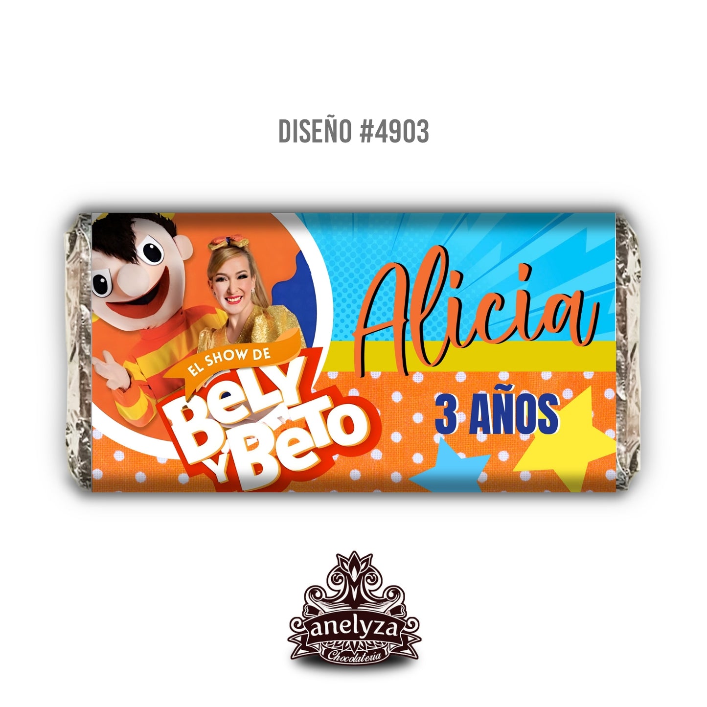 20 BARRAS DE CHOCOLATE PERSONALIZADAS DISEÑO #4903 BELY Y BETO FIESTAS INFANTILES