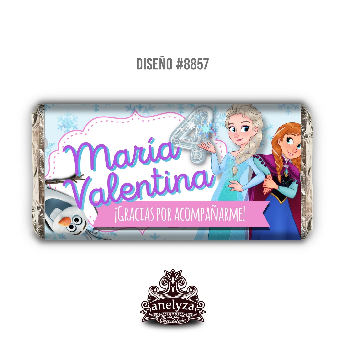 20 BARRAS DE CHOCOLATE PERSONALIZADAS DISEÑO #8857 FROZEN FIESTAS INFANTILES