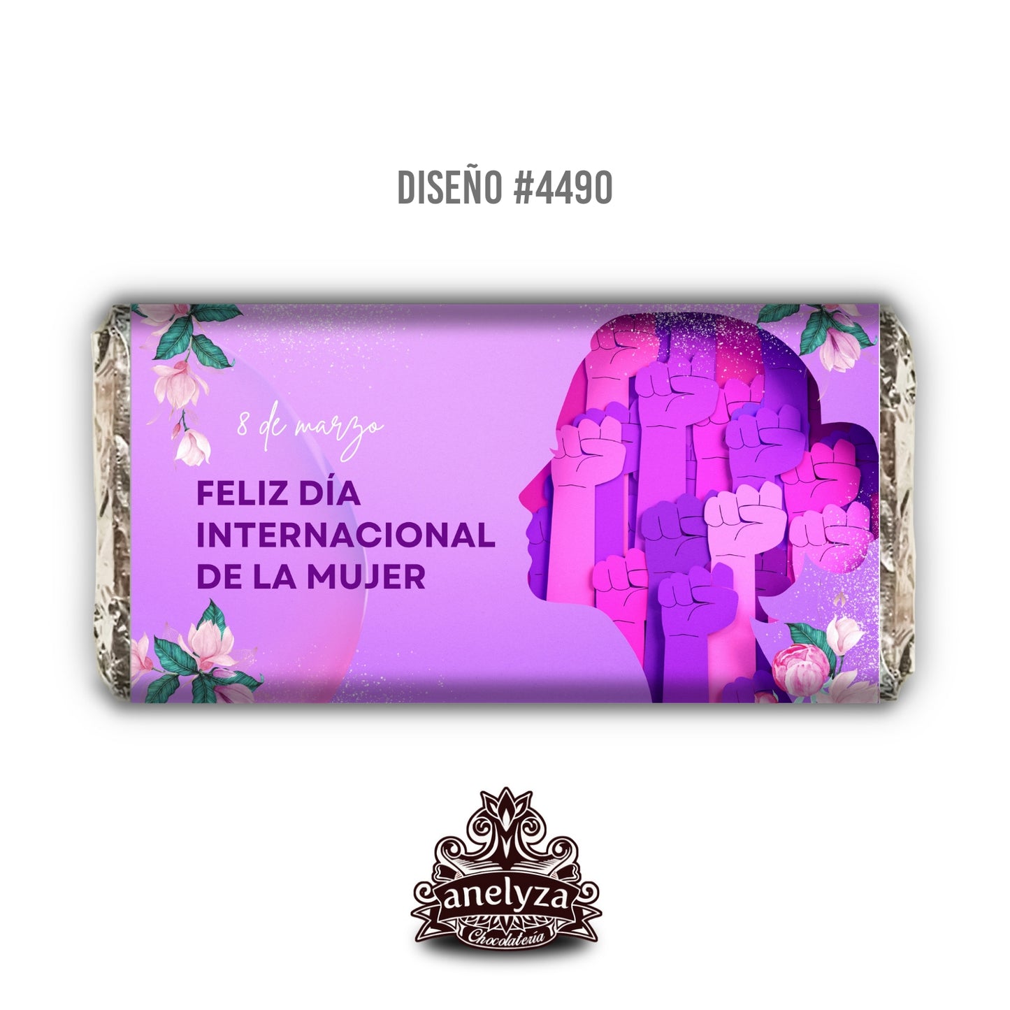 20 BARRAS DE CHOCOLATE PERSONALIZADAS DISEÑO #4490 DIA INTERNACIONAL DE LA MUJER PERFIL