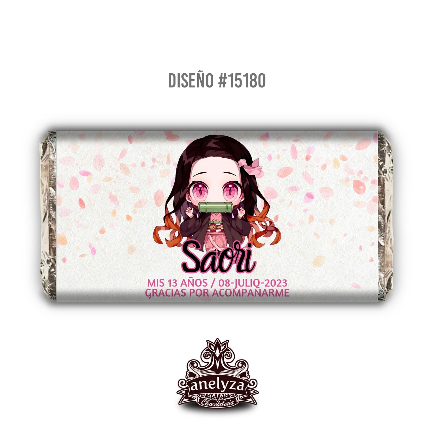 20 BARRAS DE CHOCOLATE PERSONALIZADAS DISEÑO #15180 DEMON SLAYER CHIBI FIESTAS INFANTILES