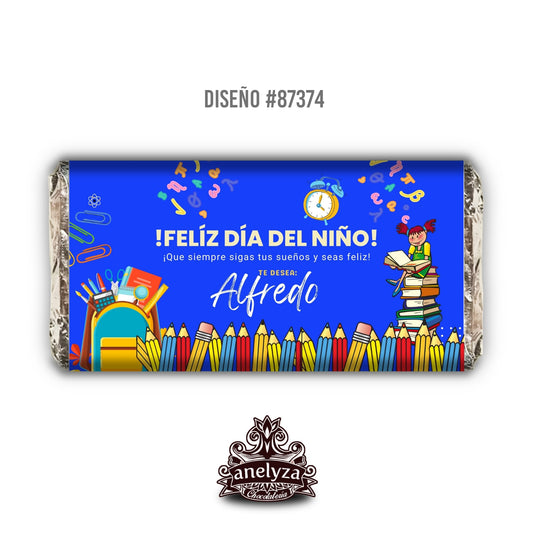 20 BARRAS DE CHOCOLATE PERSONALIZADAS DISEÑO #87374 DIA DEL NIÑO