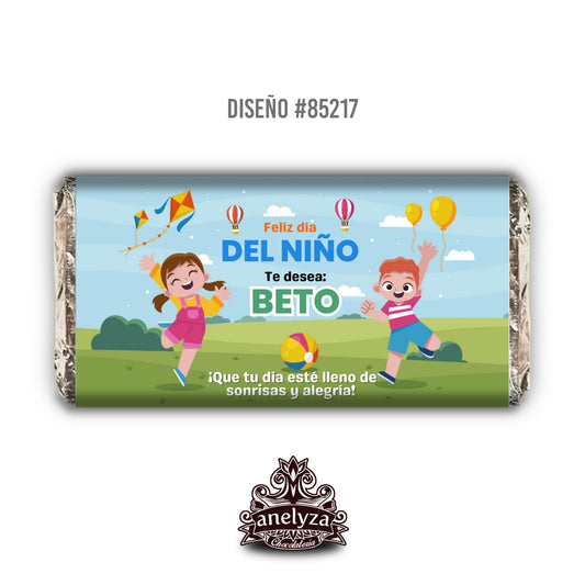 20 BARRAS DE CHOCOLATE PERSONALIZADAS DISEÑO #85217 DIA DEL NIÑO