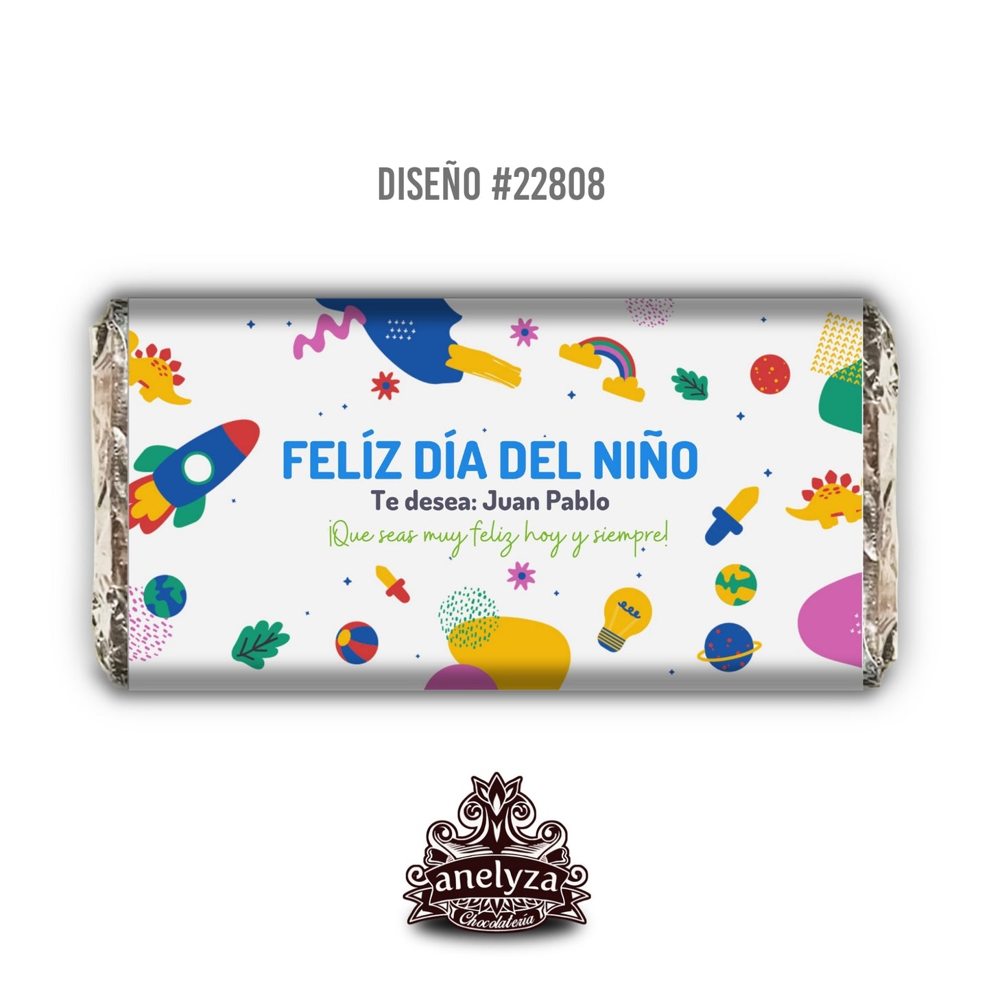 20 BARRAS DE CHOCOLATE PERSONALIZADAS DISEÑO #22808 DIA DEL NIÑO