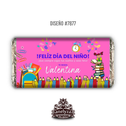 20 BARRAS DE CHOCOLATE PERSONALIZADAS DISEÑO #7877 DIA DEL NIÑO