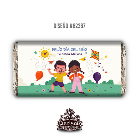 20 BARRAS DE CHOCOLATE PERSONALIZADAS DISEÑO #62367 DIA DEL NIÑO