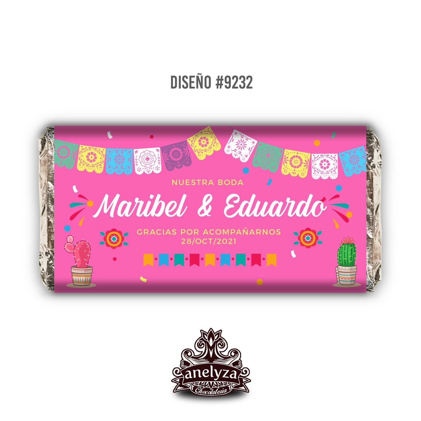 20 BARRAS DE CHOCOLATE PERSONALIZADAS DISEÑO #9232 DISEÑO MEXICANO BODAS