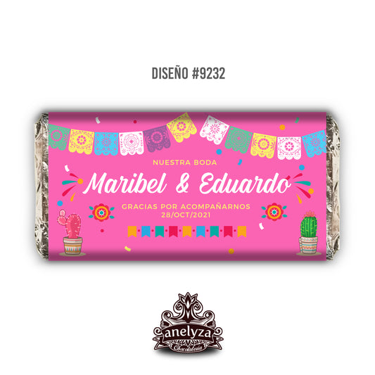 20 BARRAS DE CHOCOLATE PERSONALIZADAS DISEÑO #9232 DISEÑO MEXICANO BODAS