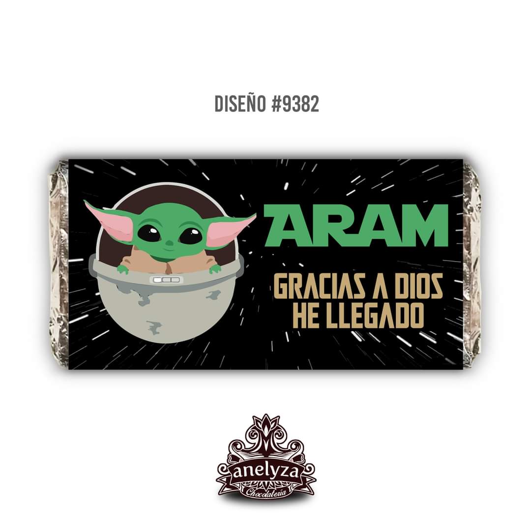 20 BARRAS DE CHOCOLATE PERSONALIZADAS DISEÑO #9382 BABY YODA FIESTAS INFANTILES