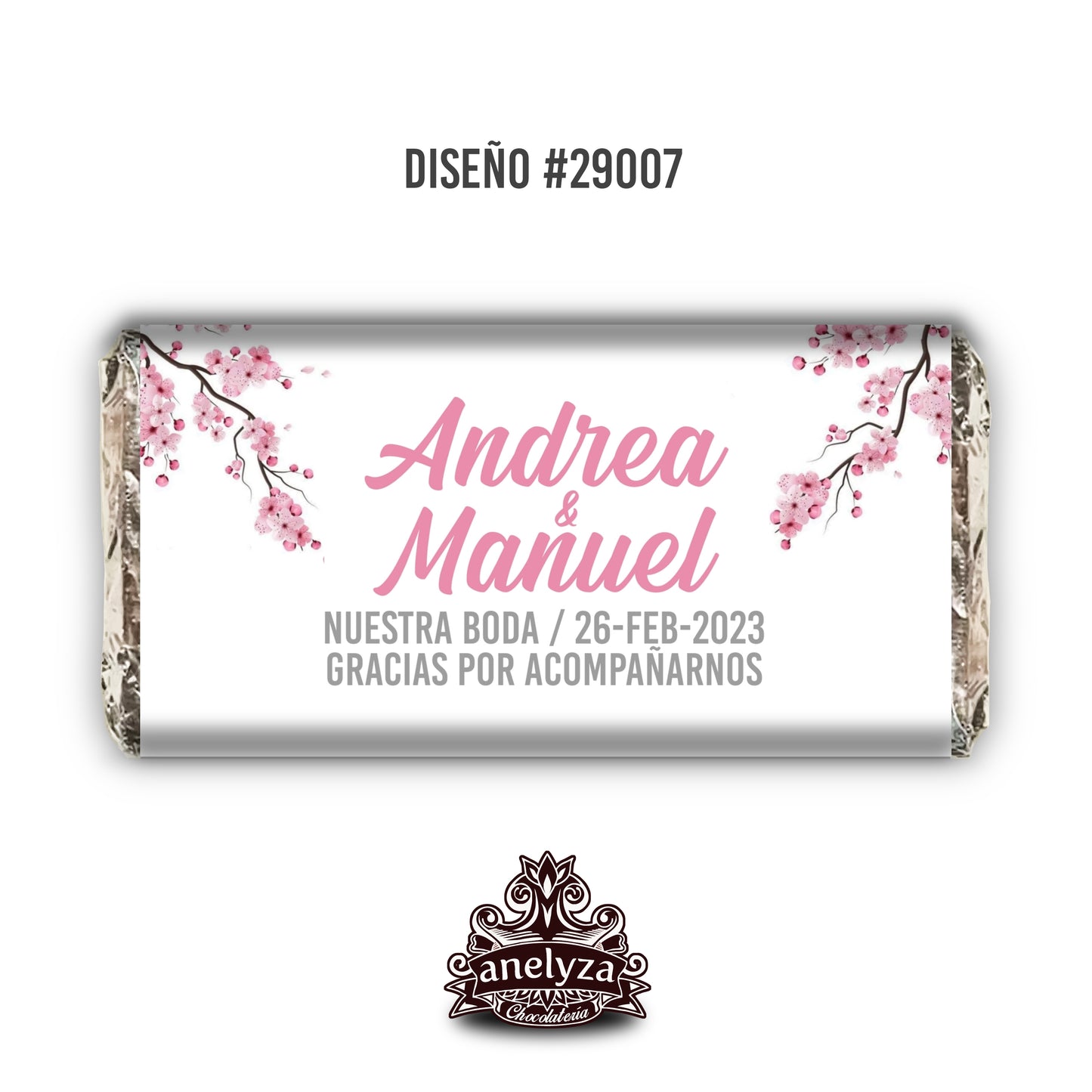 20 BARRAS DE CHOCOLATE PERSONALIZADAS DISEÑO #29007 FLOR DE CEREZO BODAS