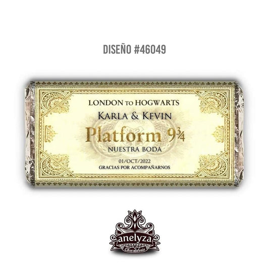 20 BARRAS DE CHOCOLATE PERSONALIZADAS DISEÑO #46049 TICKET HARRY POTTER FIESTAS INFANTILES BODAS XV AÑOS